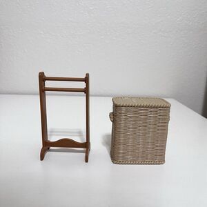Eden Madeline’s Old House in Paris Dollhouse Bathroom Pieces Towel Rack Hamper